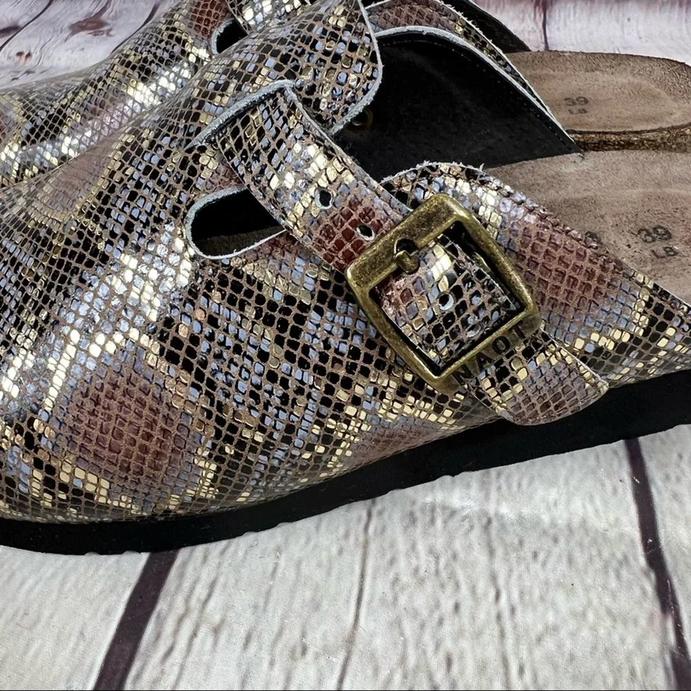 NAOT Elegant Autumn Golden Python Print Leather Slip On Clogs - Picture 4 of 15